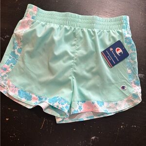 Champion Mint Green Floral-Trim Athletic Shorts
